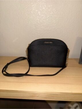 Michael Kors Black Saffiano Crossbody Dome Bag with Gold Chain